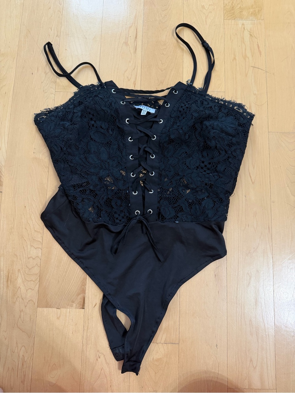 Tobi Black Lace-Up Bodysuit